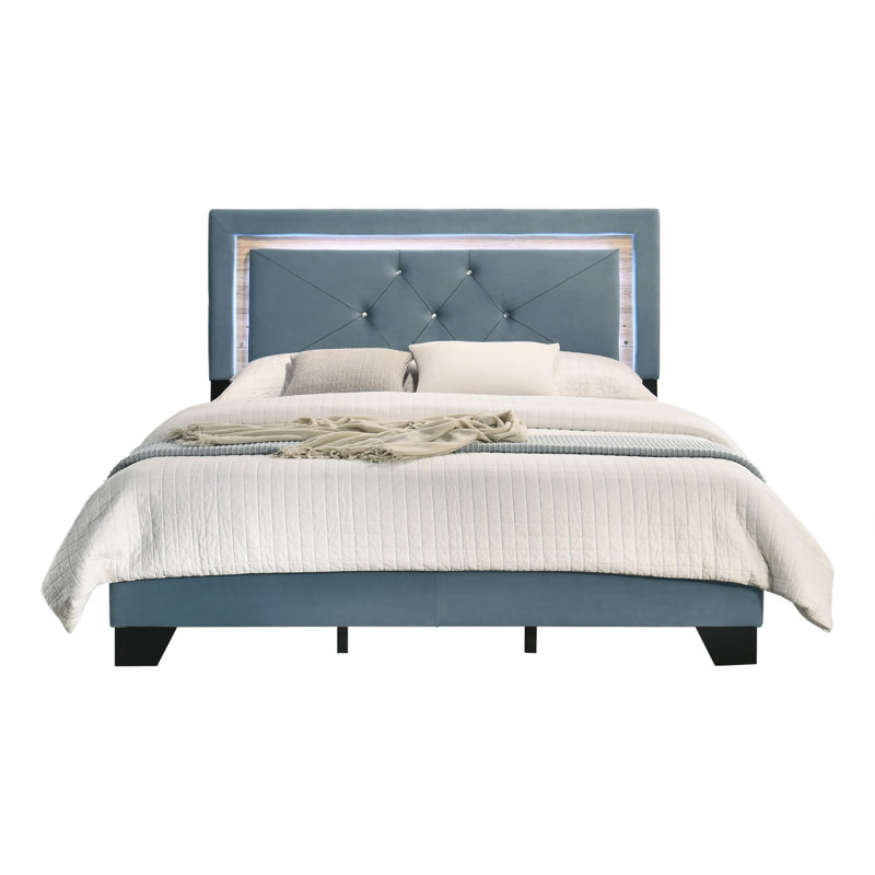 Kendell Upholstered Bed, Light Blue, Double (4'6)