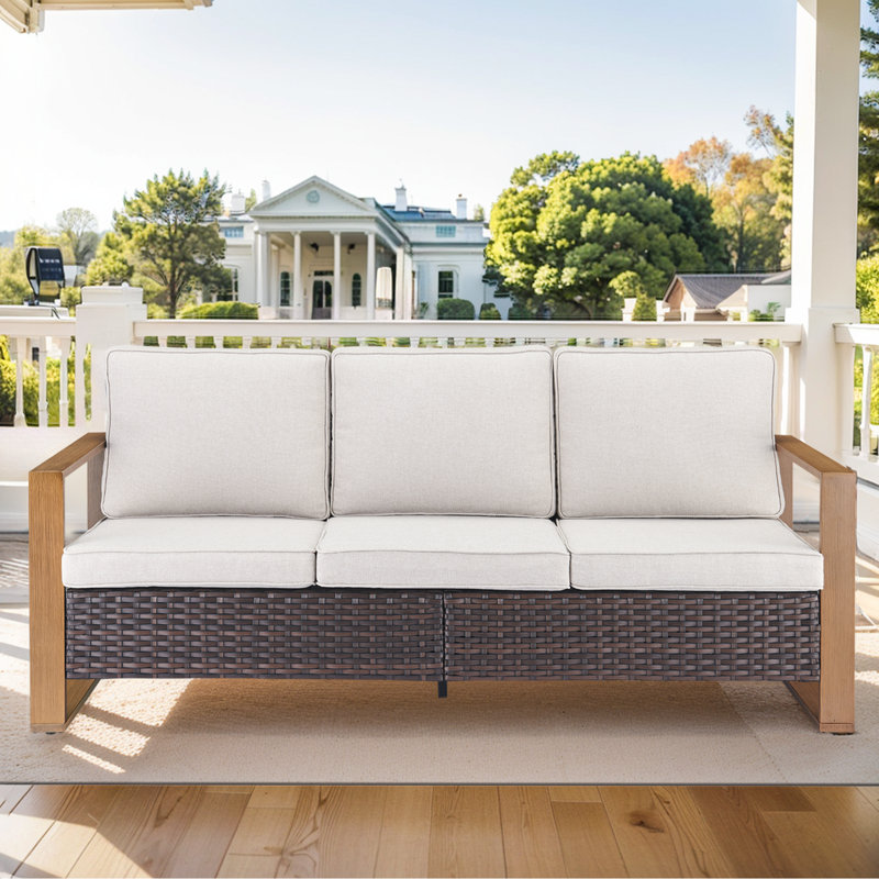 Aldiana Swivel 4-Piece Outdoor Patio Conversation Set With Cushions, Rectangle Fire Pit Table, Brown, Beige