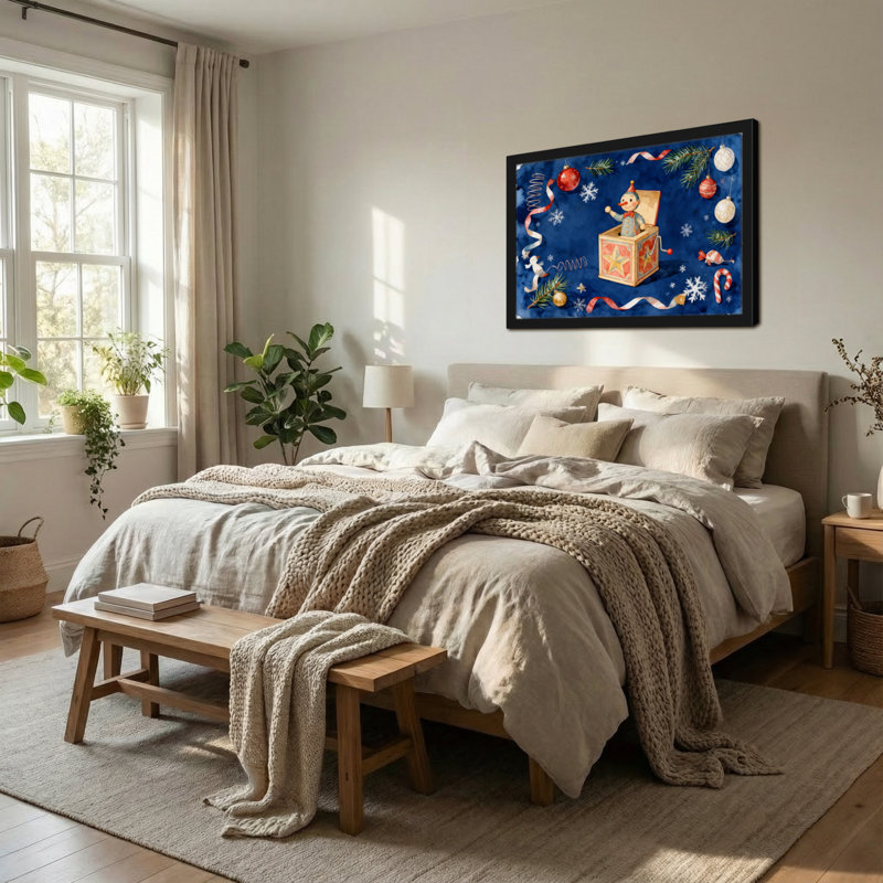Boîte de jouets de Noël avec flocons de neige et ornements