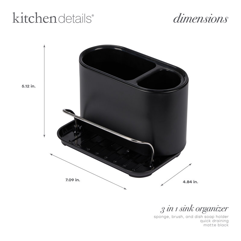 Organisateur d'évier en acier inoxydable 3-en-1 avec porte-éponge, porte-brosse et distributeur de savon à vaisselle Kitchen | Serviteur de cuisine autodrainant | Rangement de comptoir