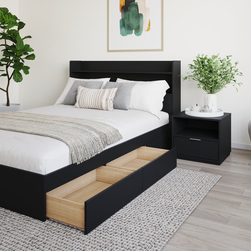 Ensemble de chambre à coucher avec rangement réversible 3 pièces Keeso, Double, Noir, noir, noir, noir