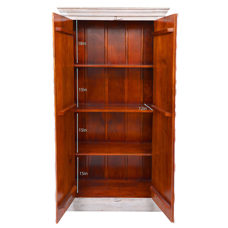 White Antique Hand-Carved Solid Wood Jungle Armoire