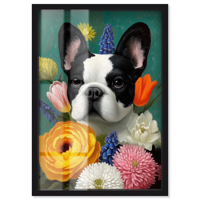 «Secret Garden Frenchie Shadowbox Print» par Art Remedy, H 55 po x l 37 po, Noir