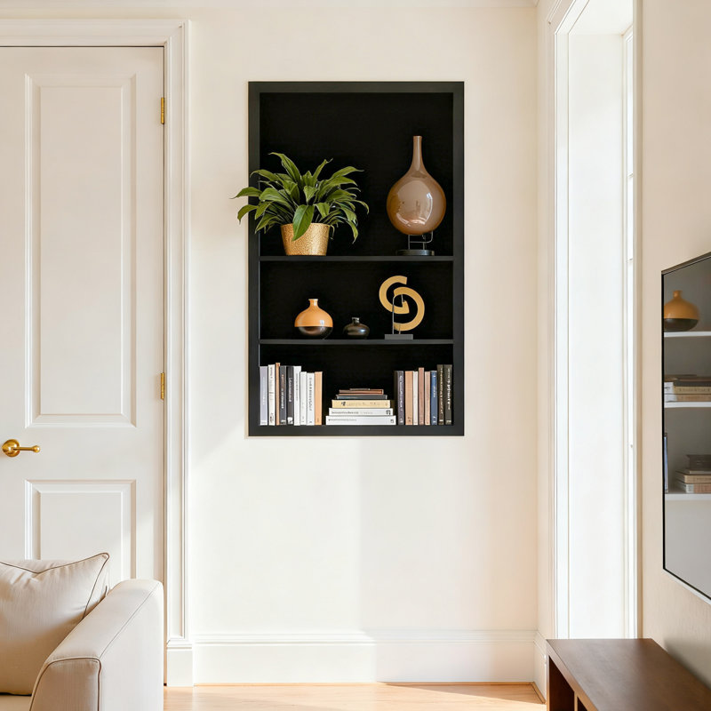 Armoire de rangement encastrée en métal, H 25,6 po x l 15,6 po x P 3,9 po, Noir