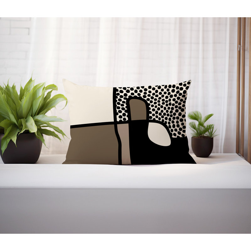 Coussin lombaire réversible intérieur / extérieur Jai Abstract, H 14 po x l 20 po, Beige