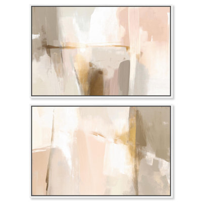 «Neutral Luxe Living», ensemble de 2 reproductions d'art sur toile par Art Remedy, cadre blanc, 45 x 30
