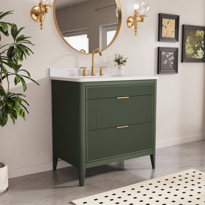 Fully Assembled Freestanding Single Sink Bathroom Vanity with White Engineered Stone Countertop
