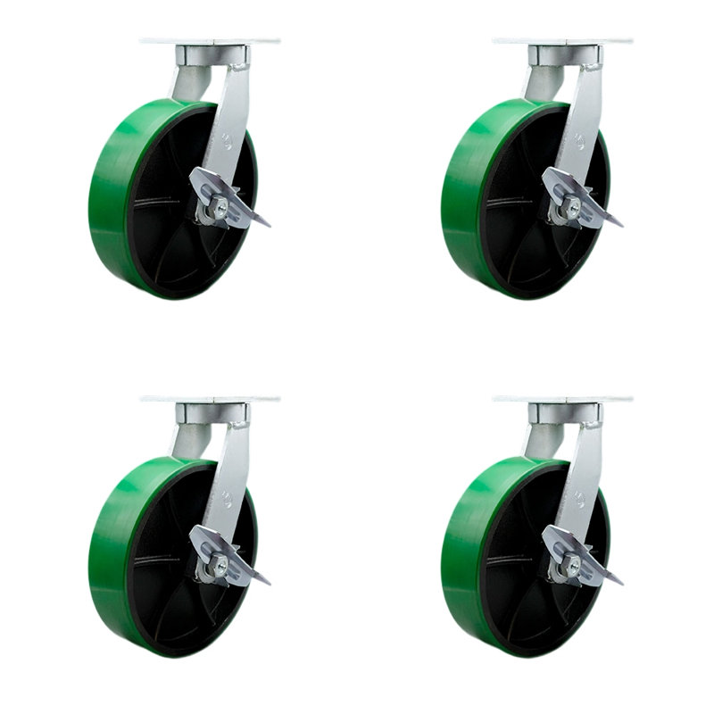 Ensemble de roulettes robustes en poly sur fonte 4 freins 2 verrous pivotants
