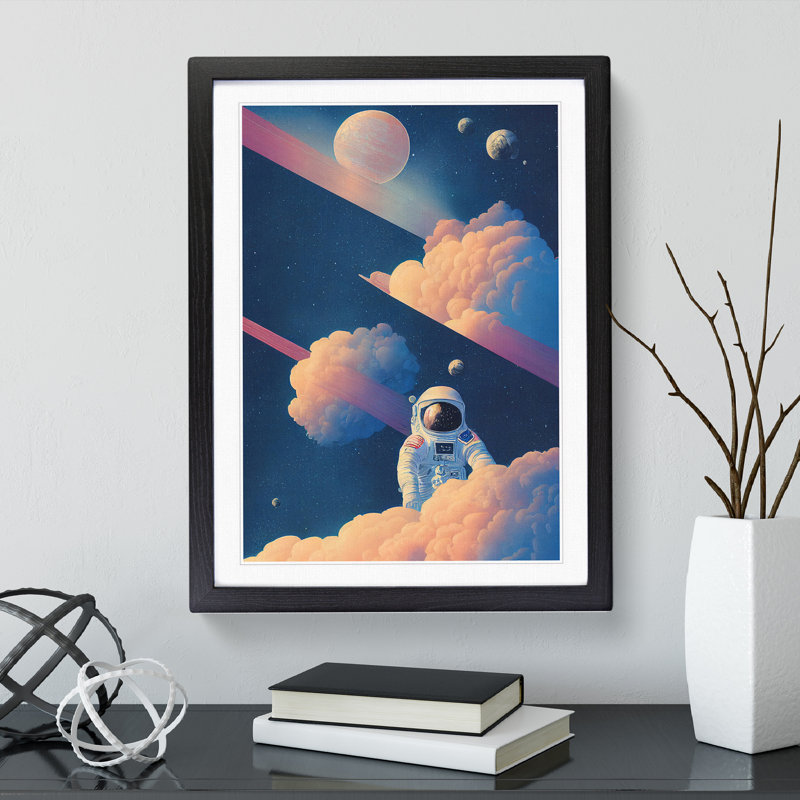 Astronaut In The Clouds - Single Picture Frame Print, 34cm H x 25cm W x 2cm D, Black Framed