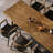 Warm Oak Brown Rectangular Solid Wood Sled Dining Table-1014193237