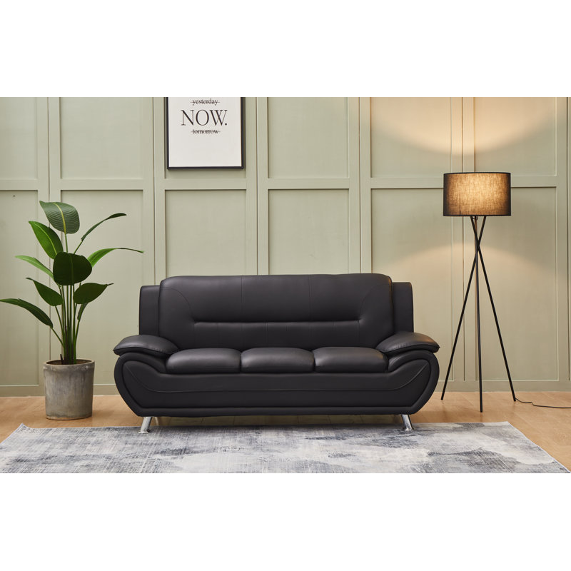 Eilir 77'' Faux Leather Sofa, Black Faux Leather