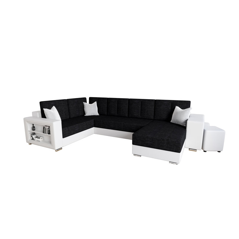 Caoimha 5 Seater Corner Sofa , Black/White - Kornet10 + SiouxWhite, Left -sided