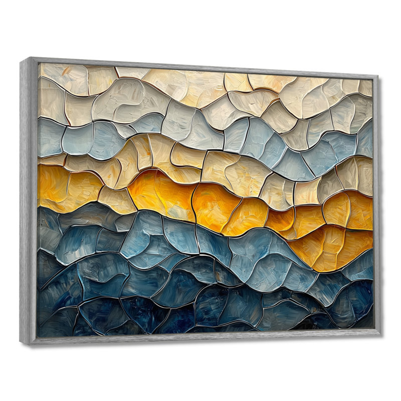 «Waves», art mural mural, Argent argent, H 12 po x l 20 po, Impression encadrée flottante