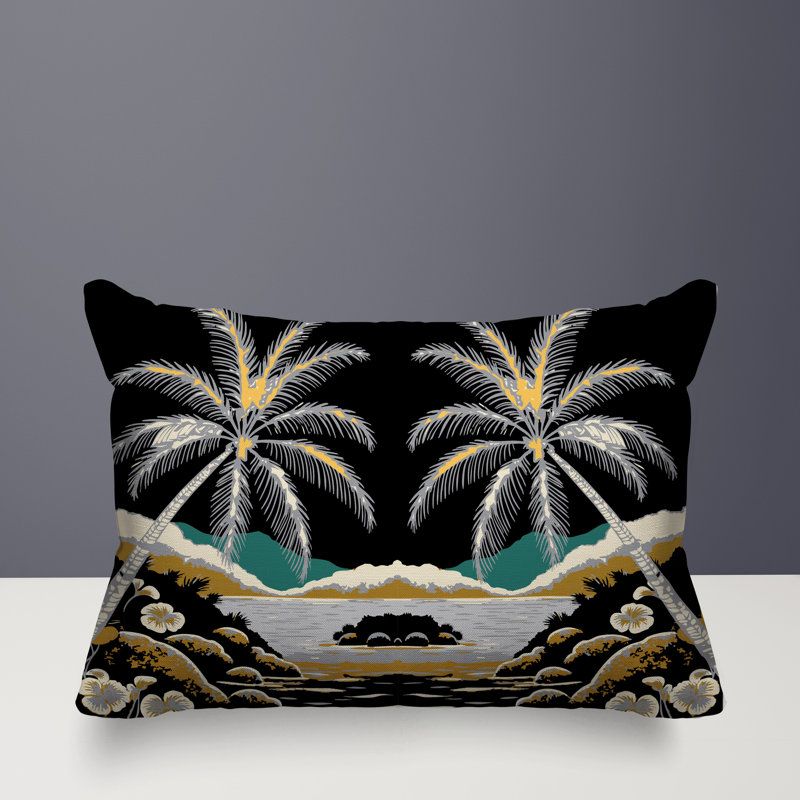 Oreiller rectangulaire réversible intérieur / extérieur Groove Palm, Rectangle H 14 po x l 20 po, Noir