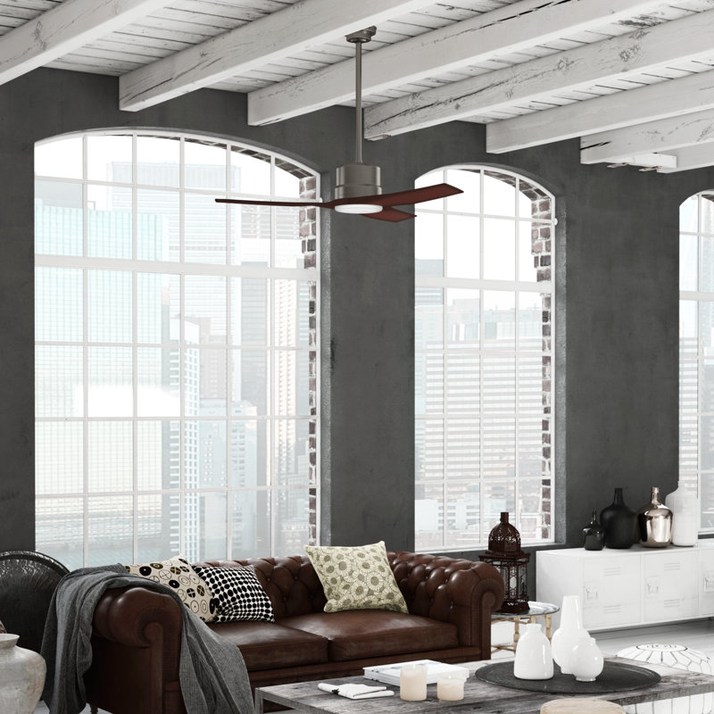 52'' Piston 3 -Blade Outdoor Standard Ceiling Fan with Remote Control and Light Kit Included, Brushed Slate
