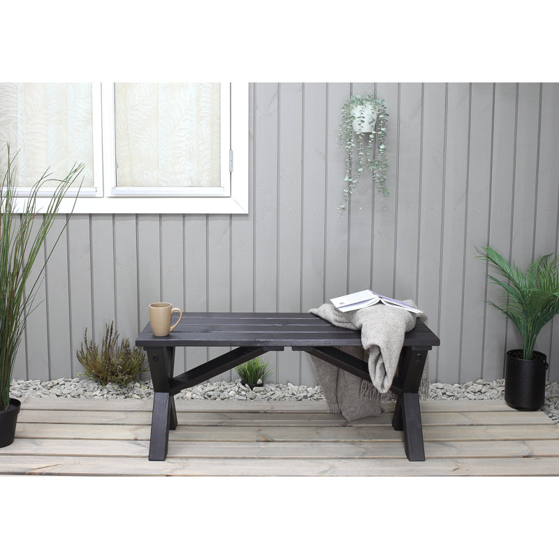 Gaynelle Solid Wood Pine Outdoor Bench, Dark Coffee