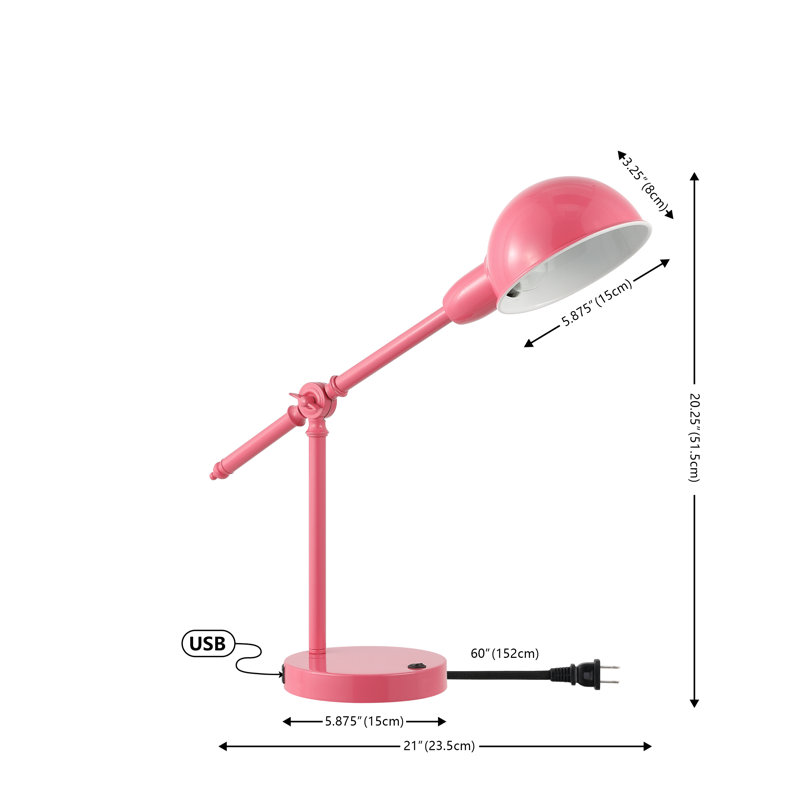 Candas Metal USB Desk Lamp, Pink