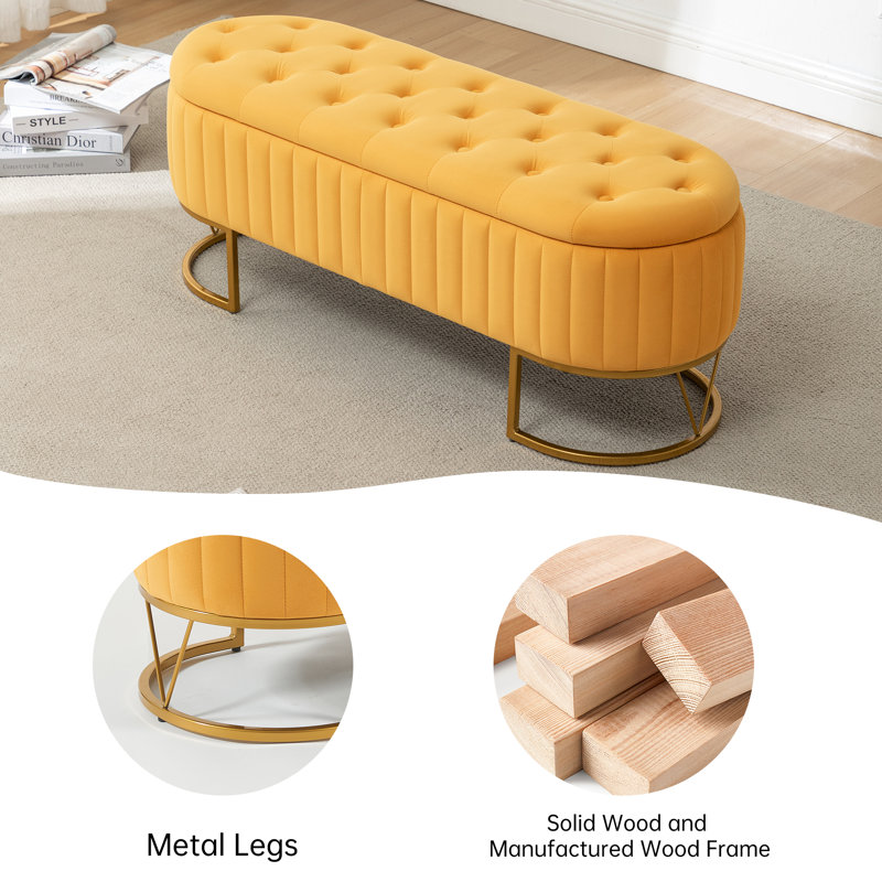 Katashia  Upholstered Flip Top Storage Bench, Mustard