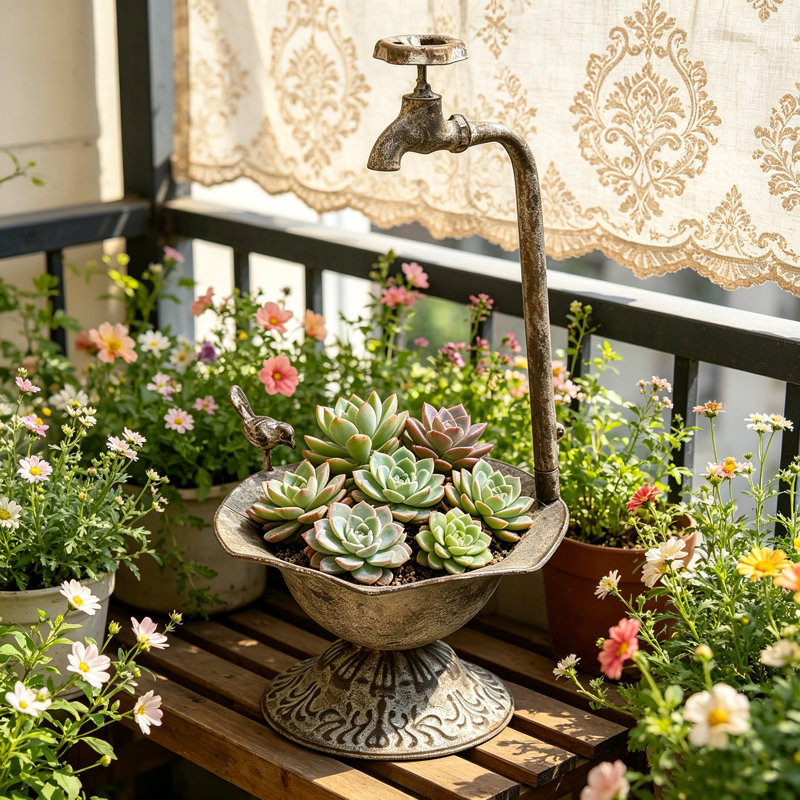 Small Planters for Indoor & Outdoor Plants, Rustic Succulent Planters, Outdoor Flower Pots, Indoor Succulent Plant Pots, Birdbath Design, Home and Garden Decor