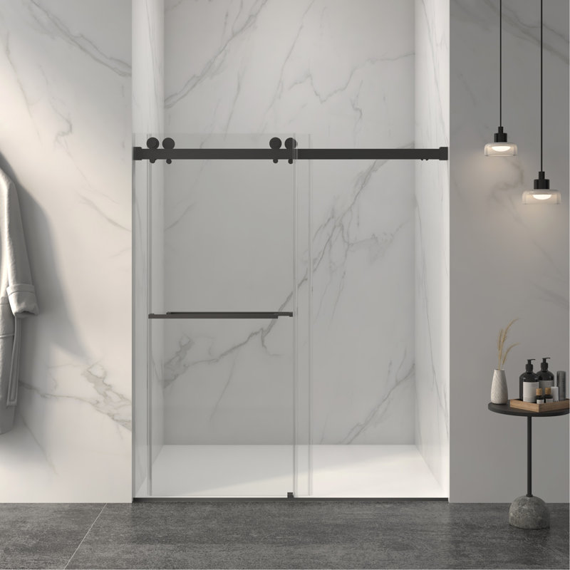 56-60"W X 70"H Frameless Double Sliding Shower Door,5/16" (8Mm) Thick SGCC Tempered Clear Glass,Double Side Easy Clean Coat, Matte Black Finished With Buffer