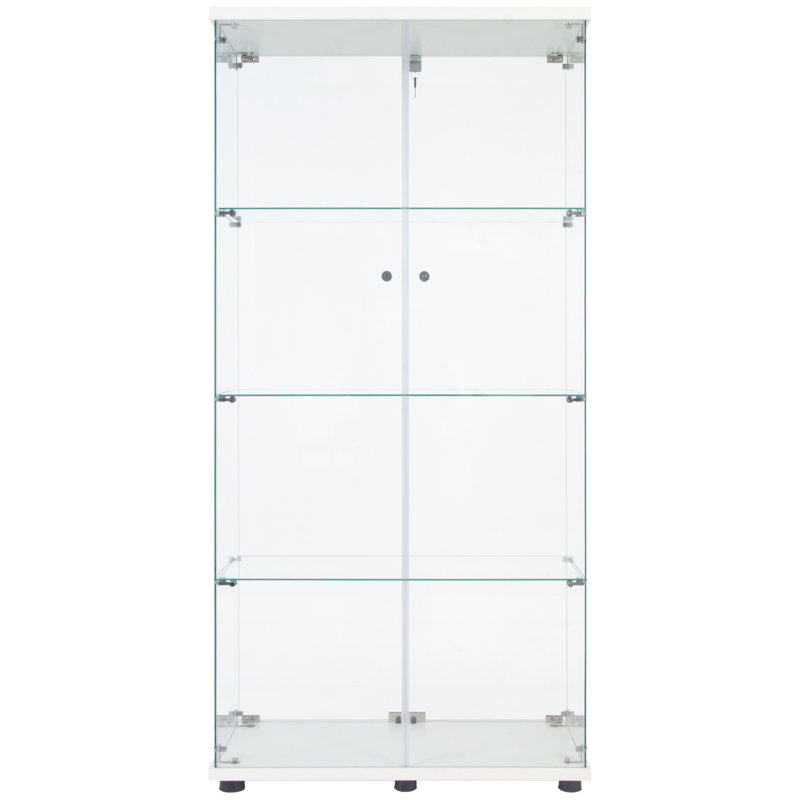 Vitrine blanche en verre 4 couches avec lumières, 12 réglages de couleur, 63,14 H x 32,12 L 14,07 W, verre trempé de 5 mm, vitrine en bois massif à deux portes - blanc, tableaux réglables, coffre-fort