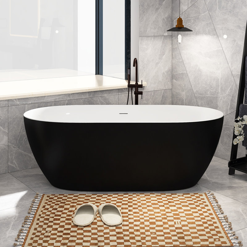 67'' x 29.5'' Freestanding Soaking Acrylic Bathtub, Black&White