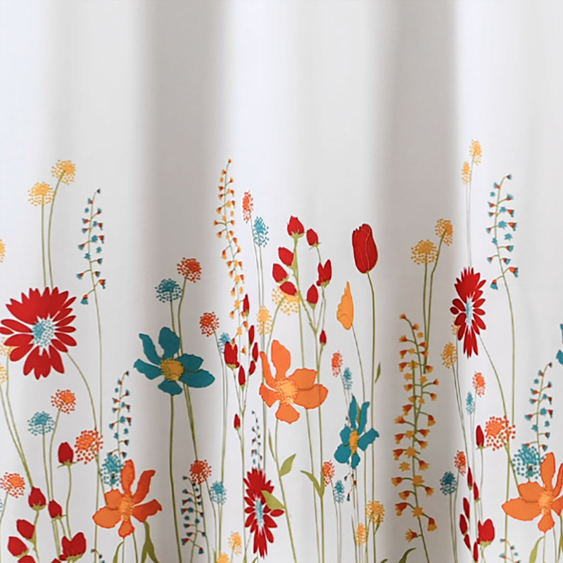 Turquoise and Tangerine Floral Polyester Shower Curtain 72" x 72"