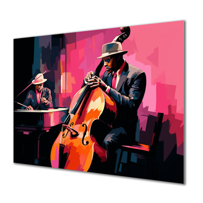 Jazz Duo Double Bass And Piano Retro Pink - Musician Wall Art Decor