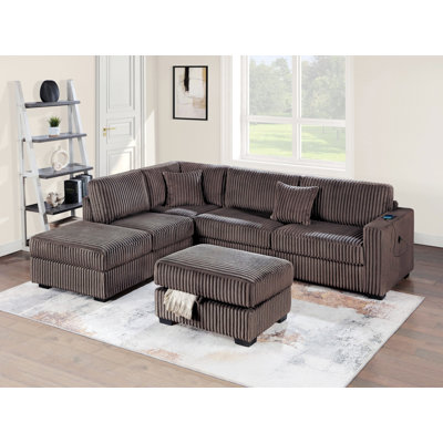 Canapé modulaire rembourré avec USB et repose-pieds avec rangement