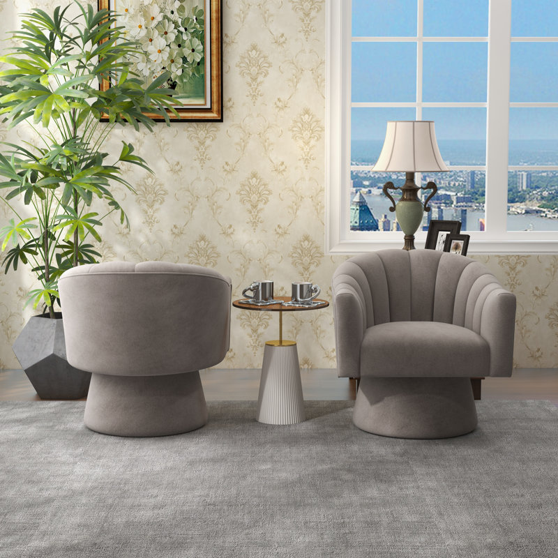 Avalina Velvet Swivel Barrel Chair, Grey