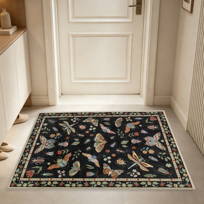 Tapis d'insectes noirs insectes pour le salon, doux et confortable, convient à toutes les saisons, facile à entretenir, tapis de sol intérieur lavable à la machine, sous la table de ferme convenant à la chambre à coucher, à la salle à manger, au bureau, au patio, au balcon, à la décoration intérieure