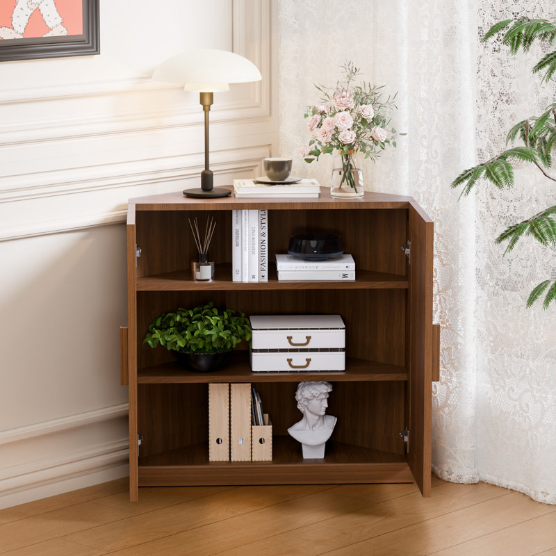 Armoire de rangement d'angle, tablette de coin empilable pour le salon, la chambre à coucher, la cuisine, placage de bois massif (options de 31 po / 36 po)