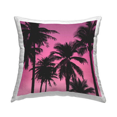 Coussin décoratif à imprimé silhouette rose d'été tropical par Mia Jensen