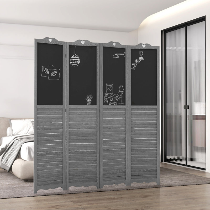 4-Panel Folding Room Divider With Blackboard