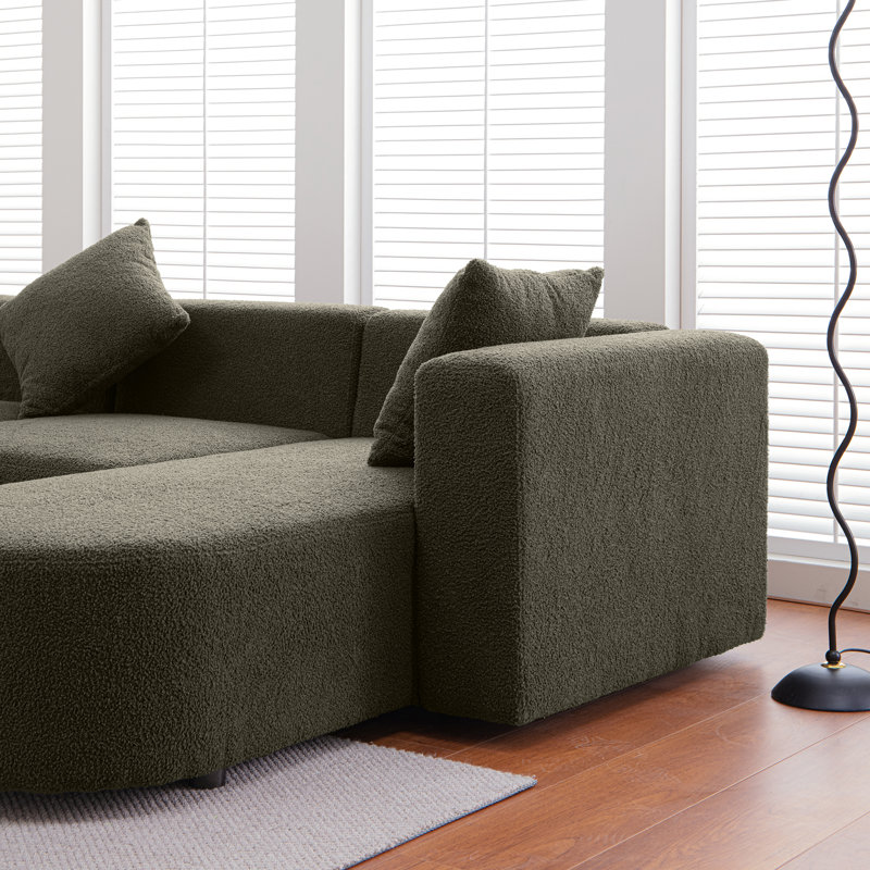 Élégant canapé moderne en forme de L avec 3 coussins, Retour à droite, Polyester vert
