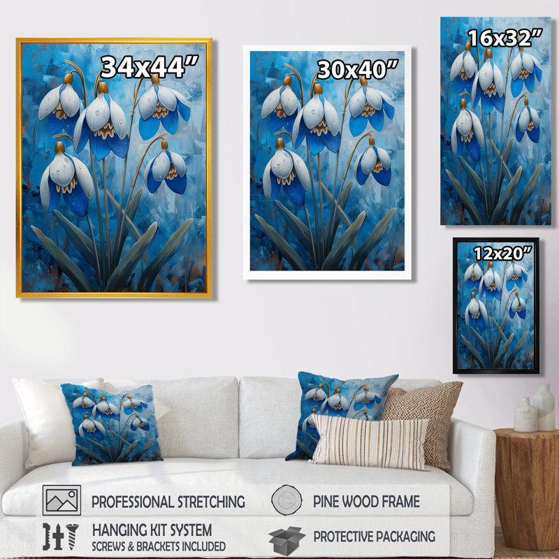 Grand salon givré blanc et bleu en forme de goutte de neige, H 24 po x l 32 po x P 1 po