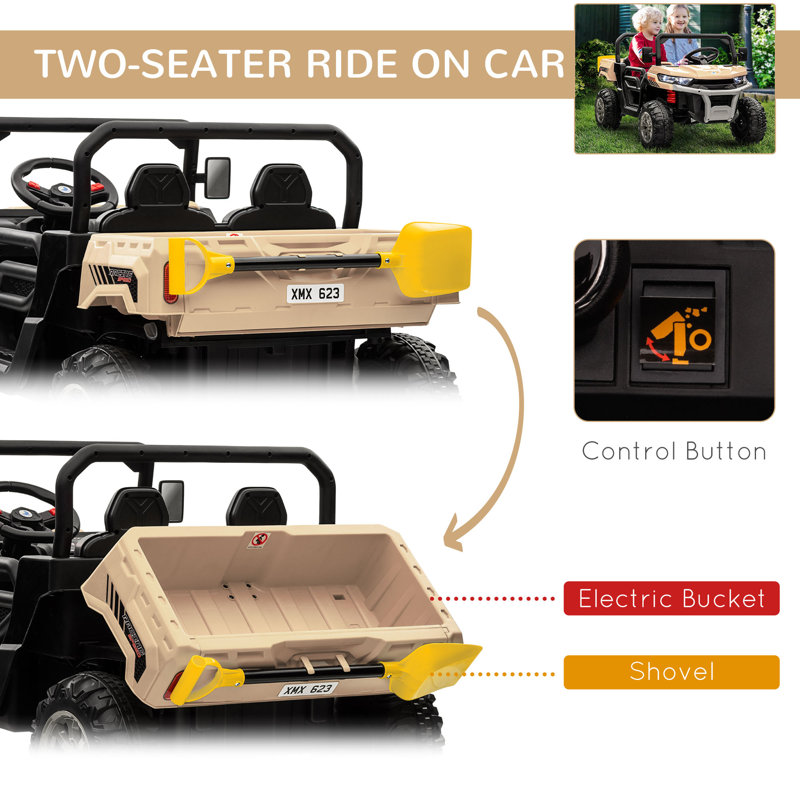 Greear Isabelle & Max Kids Ride on Car with Electric Bucket, 12V, Parental Remote, Beige/Black