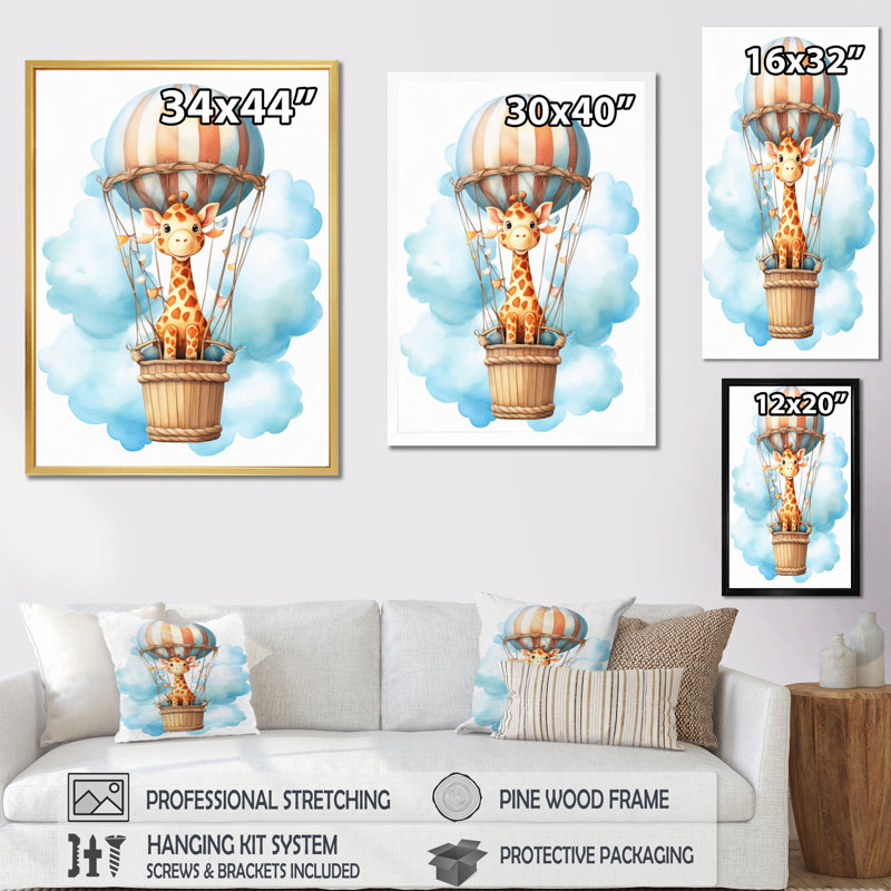 «Nursery Adorable Giraffe IV», reproduction sur toile, Cadre flottant noir, H 32 po x l 24 po x P 1 po