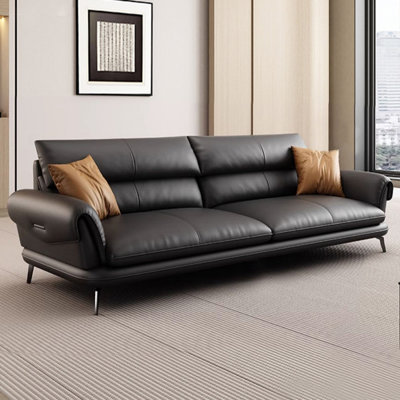 Black Genuine Leather Standard Sofa cushion Loveseat