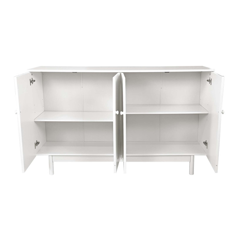 Stylish And Functional 4-Door Intaglio Storage Cabinet With Pine Legs, White