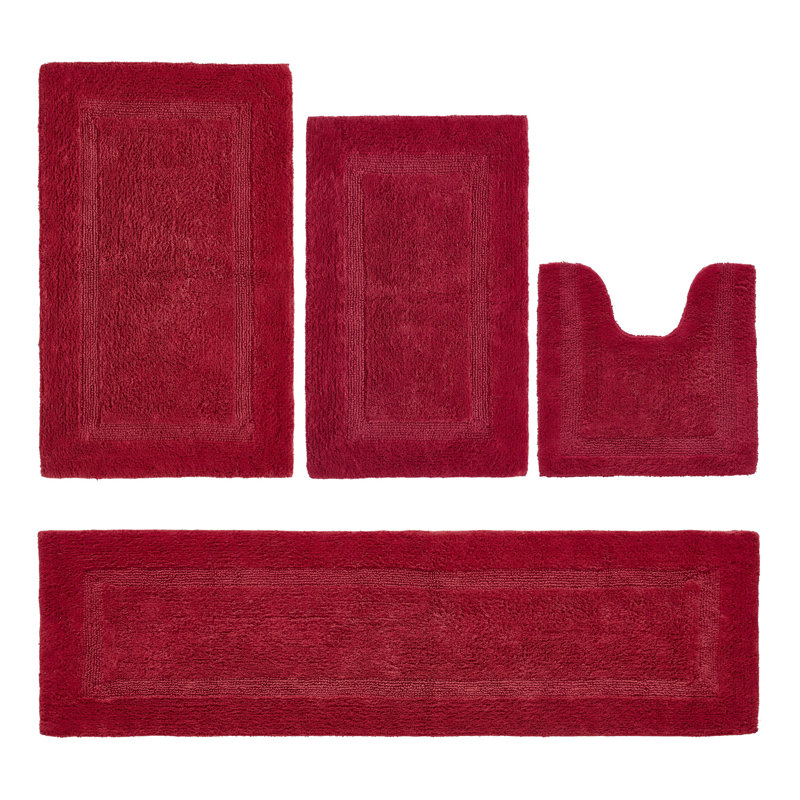 Ensemble de tapis pour salle de bain 100% coton Lux Premium 2370 GSM, tapis de bain réversible tissé et lavable à la machine, super absorbant et touffeté pour salle de bain, douche et baignoire, tapis certifiés Oeko-Tex, rouge