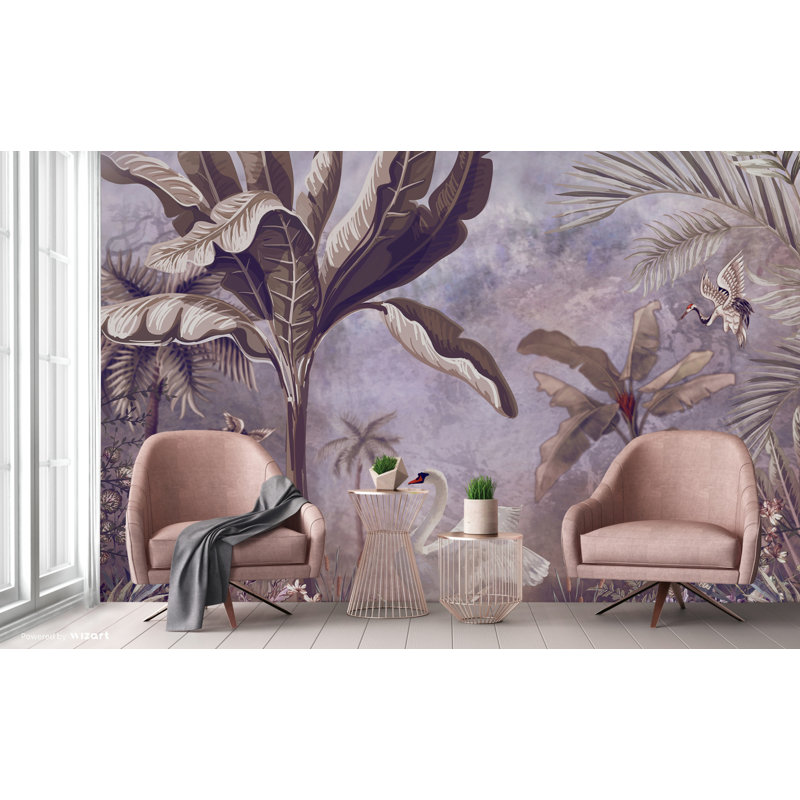 Papier peint panoramique Swan and Palm, L 1416 po x l 131 po, Mauve