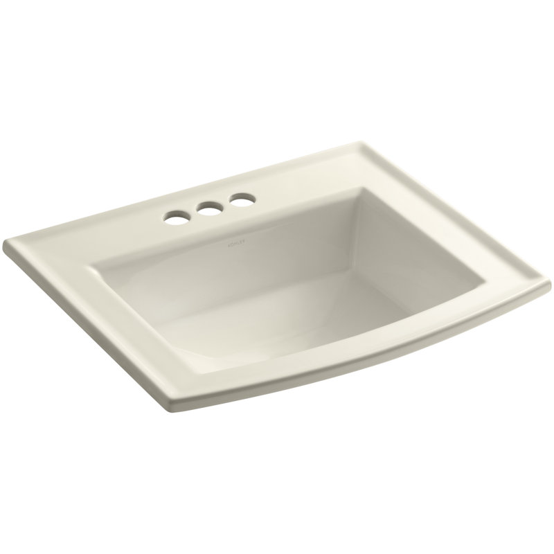 Archer Vitreous China Rectangular Drop-In Bathroom Sink with Overflow, Almond, 4'' Centers