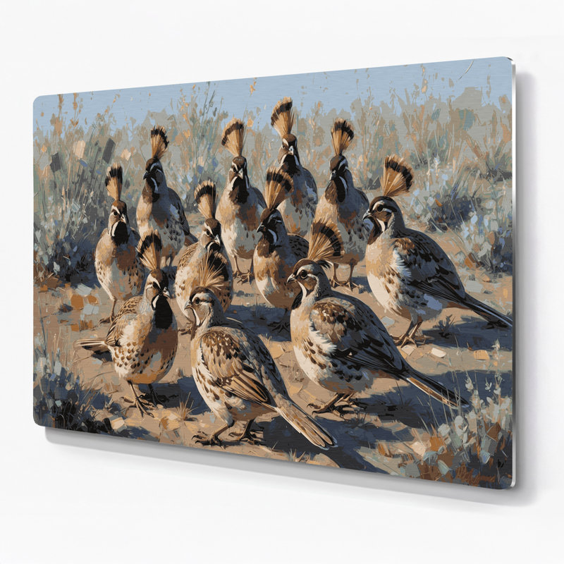 Oiseaux, caille de Californie, art mural gris en métal, H 288 po x l 432 po x P 0,05 po