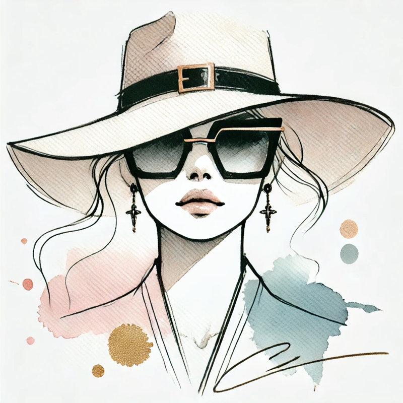 «Elegant Woman with Large-Brim Hat», art mural sur toile tendue, H 20 po x l 20 po