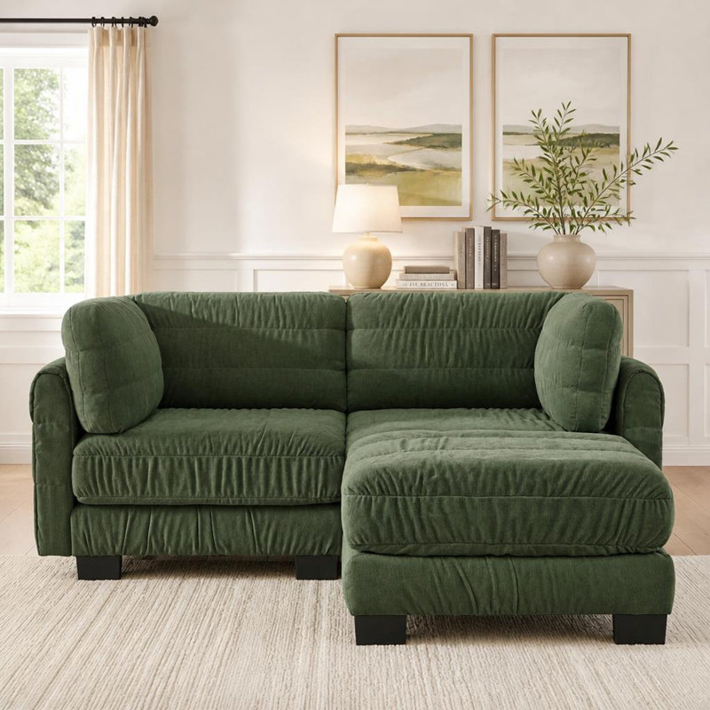 Canapé d'angle modulaire en chenille, pouf amovible, mousse haute densité, coussins de dossier épais en forme de L, montage facile