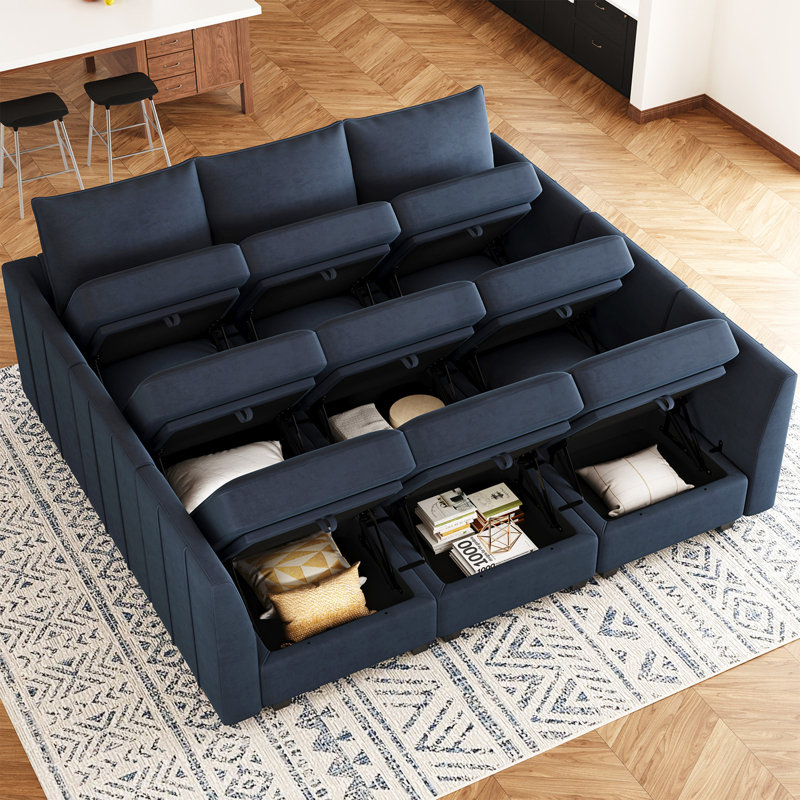 Canapé modulaire en forme de U de canapé-lit modulaire en velours 10 pièces Allinson Allinson, Velours bleu