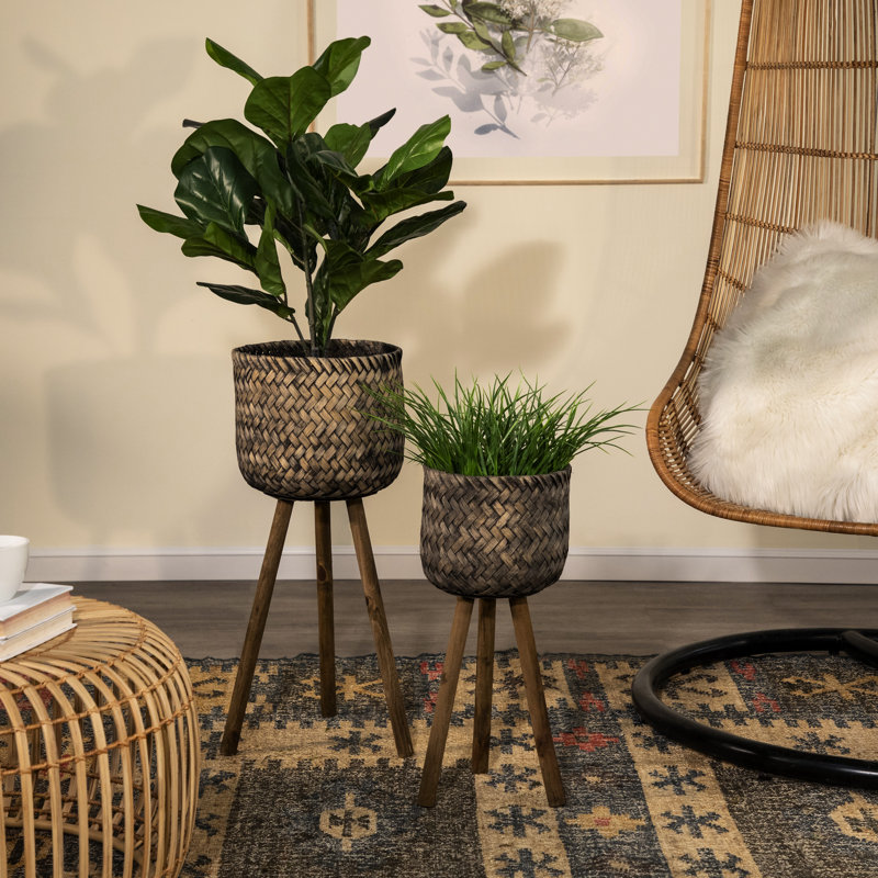 Jardinières en bois avec supports - Trous de drainage pour plantes, patio, chambre à coucher, jardin