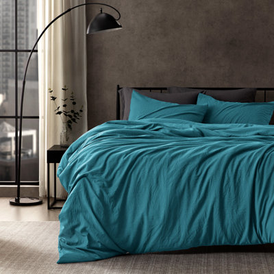 Washed Duvet Cover Set, Soft and Breathable Solid Microfiber Easy Care