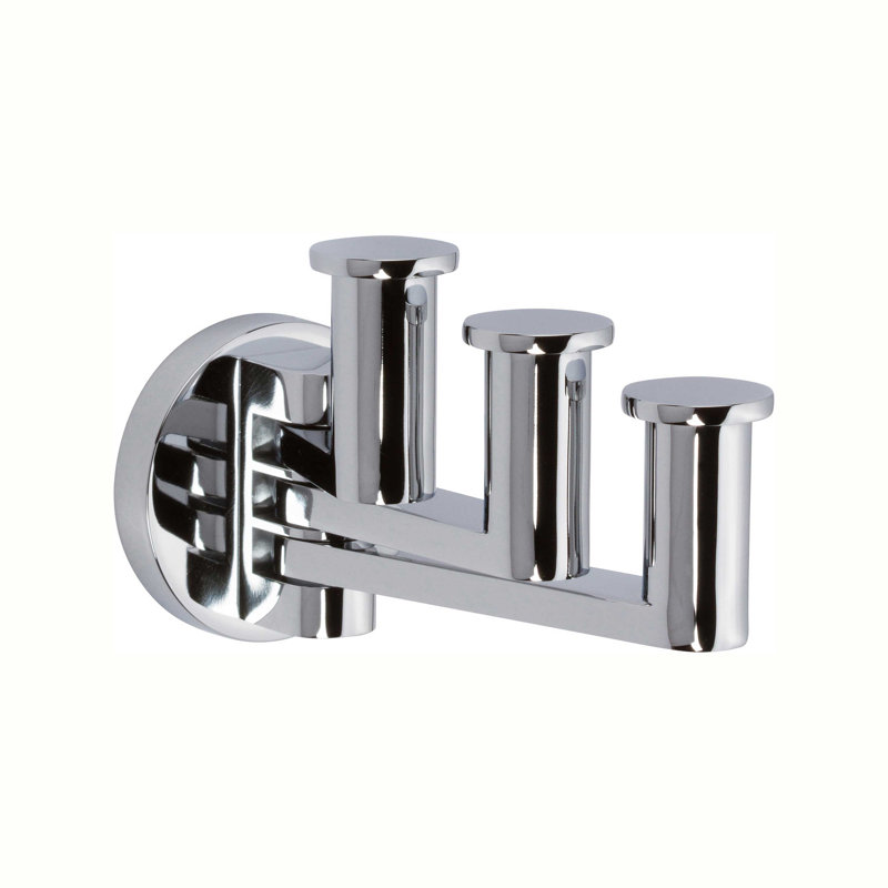Kubic Pivoting Triple Robe Hook, Polished Chrome